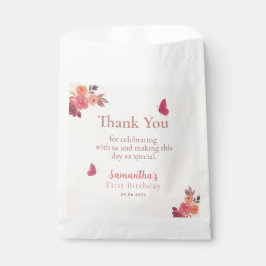 Elegant Blush Pink Floral Watercolor 1st Birthday Geschenktütchen