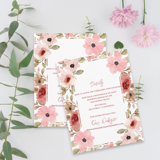 Elegant Blush Pink Floral Wedding Details Begleitkarte (Elegant Blush Pink Floral Wedding Details Enclosure Card)
