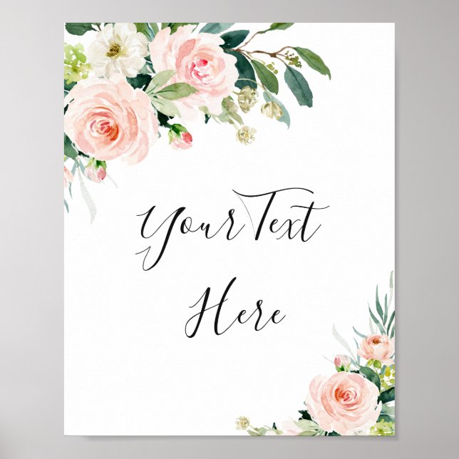 Elegant Blush Pink Flowers Custom Wedding Poster (Devant)