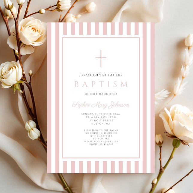 Elegant Blush Pink Girl Baptism Einladung (Elegant Blush Pink Girl Baptism Invitation)
