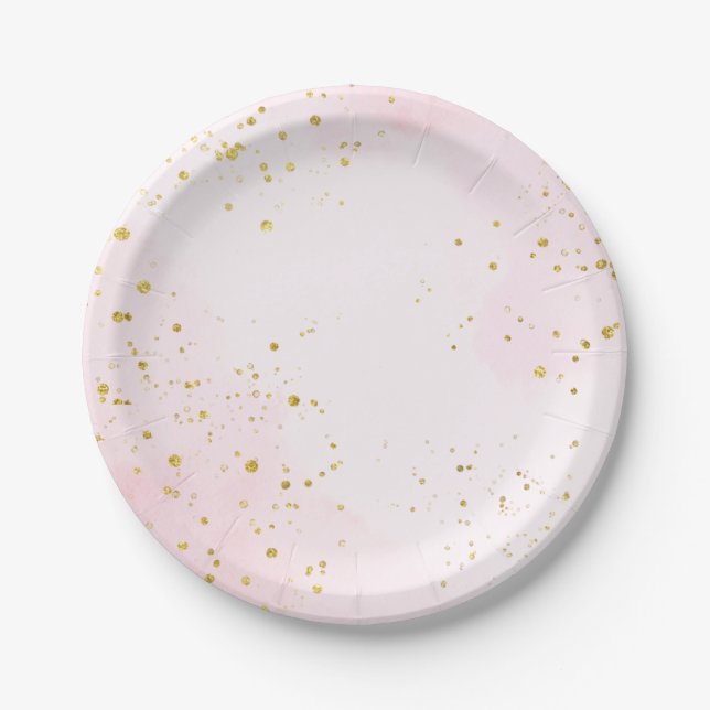 Elegant Blush Pink & Gold Confetti Sweet 16 Pappteller (Vorderseite)