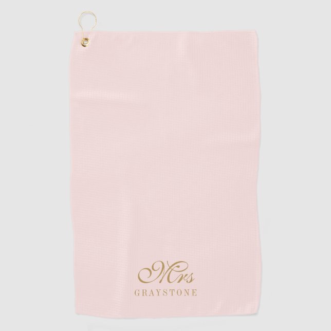 Elegant Blush Pink & Gold Frau Name Golf Handtuch (Vorderseite)