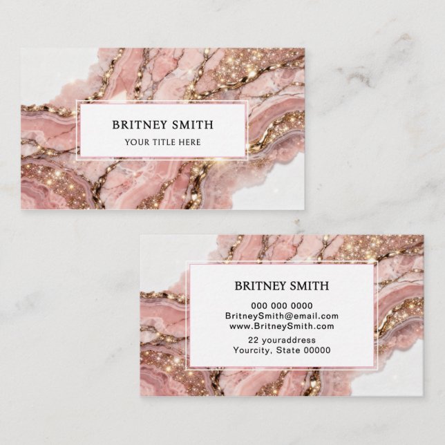Elegant Blush Pink Gold Glitter Marble Agate Visitenkarte (Vorne/Hinten)