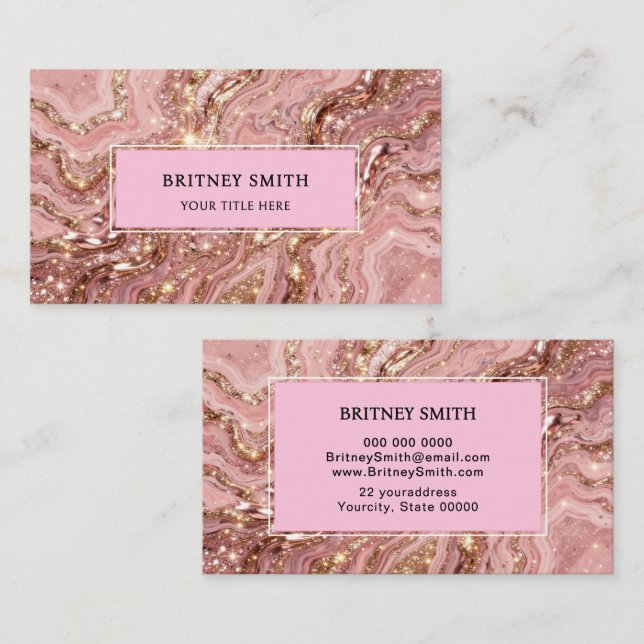 Elegant Blush Pink Gold Glitter Marble Agate Visitenkarte (Vorne/Hinten)