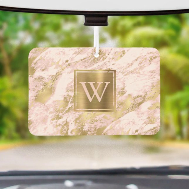 Elegant Blush Pink Gold Marble Monogram Autolufterfrischer (Von Creator hochgeladen)