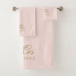 Elégant Blush Pink Gold Mme Nom Ensemble de servie