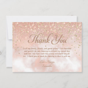 Elegant Blush Pink Gold Sparkle Script Typografie Dankeskarte
