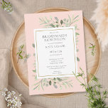 Elegant Blush Pink Greenery Bridesmaids Einladung<br><div class="desc">Mit zarten Aquarellfarben-Blätter auf einem rosafarbenen Hintergrund kann diese schicke Brautmeisterin zum Mittagessen personalisiert werden. Entwickelt von Thisisnotme©</div>