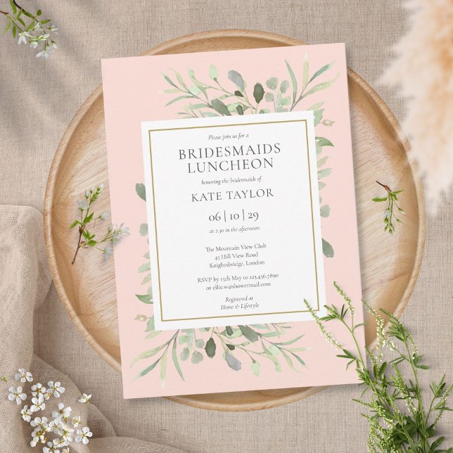 Elegant Blush Pink Greenery Bridesmaids Einladung (Von Creator hochgeladen)