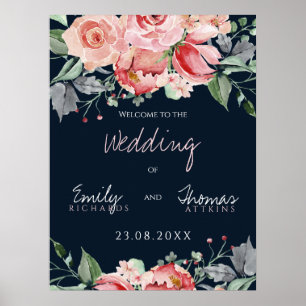 Elegant Blush Pink Navy Script Hochzeit Poster