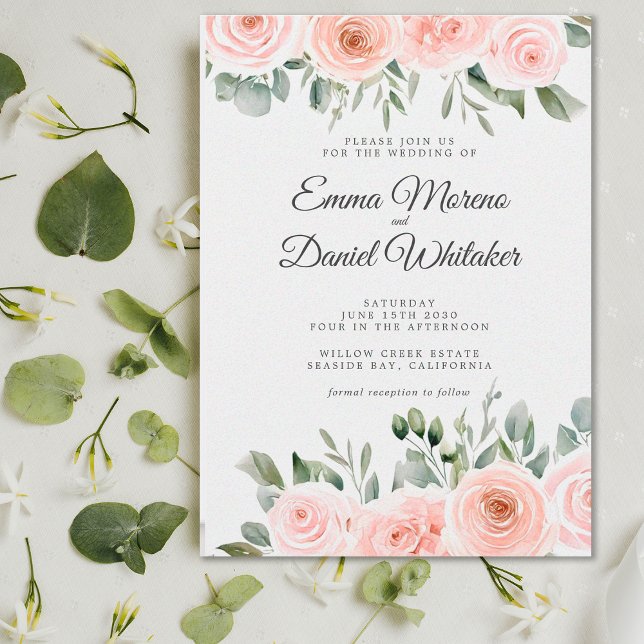 Elegant Blush Pink Rose and Sage Green Wedding Einladung (Von Creator hochgeladen)