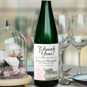 Elegant Blush Pink Rose Wedding Vielen Dank Weinetikett