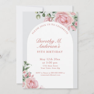 Elegant Blush Pink Roses 85. Geburtstagsparty Einladung