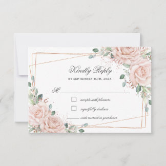 Elegant Blush Pink Roses Floral Rose Gold Wedding RSVP Karte