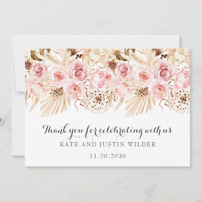 Elegant Blush Pink Roses Wedding Vielen Dank Dankeskarte (Vorderseite)