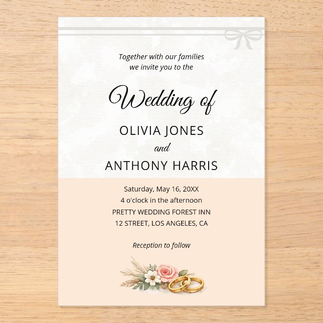 Elegant Blush Pink Rustic Floral Romantic Wedding  Acryleinladungen (Vorderseite)