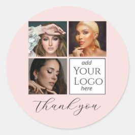 Elegant Blush Pink Script 3 Photo Logo Makeup  Runder Aufkleber