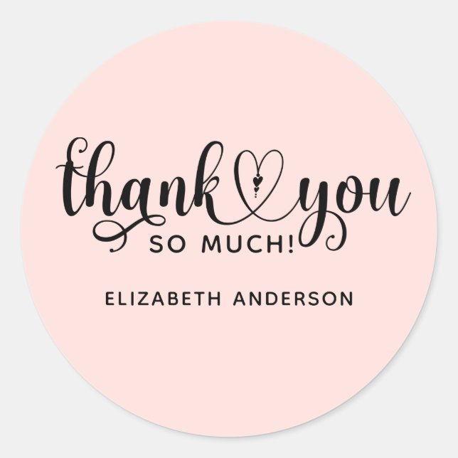 Elegant Blush Pink Script Vielen Dank Runder Aufkleber (Vorderseite)