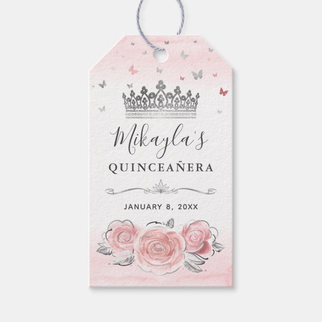 Elegant Blush Pink Silver Crown Vielen Dank für Ih Geschenkanhänger (Vorderseite)