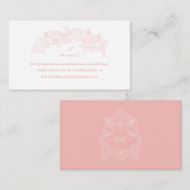 Elegant Blush Pink Wedding Website Begleitkarte (Vorne/Hinten)