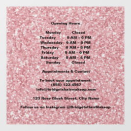 Elegant Blush rosa Glitter-Salon Öffnungszeiten Fensteraufkleber