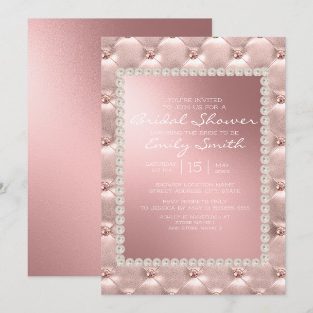 Elégant Blush Rose blanc nuptiale Invitation (Devant / Derrière)