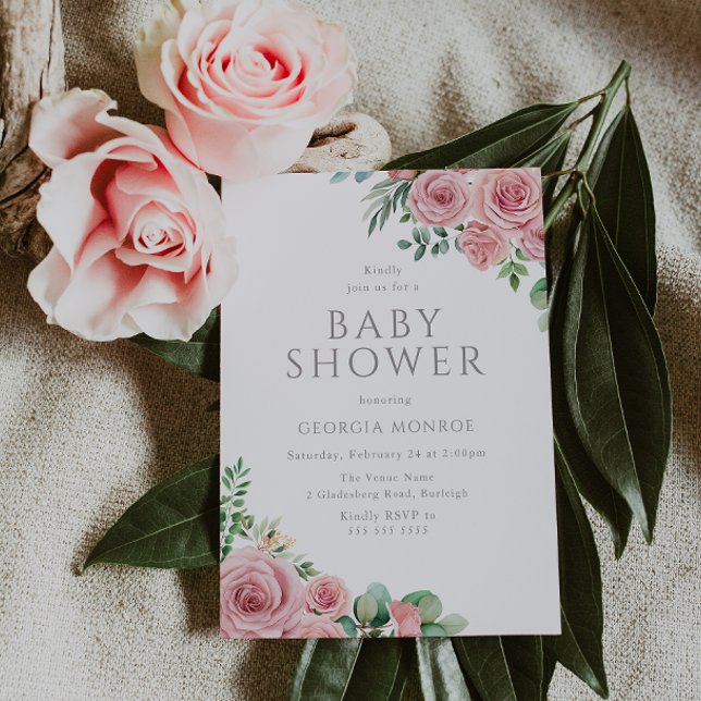 Elégant Blush Rose Floral Baby shower Invitation (Créateur téléchargé)