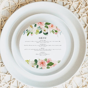 Elégant Blush Rose Floral Circle Diner Carte Menu