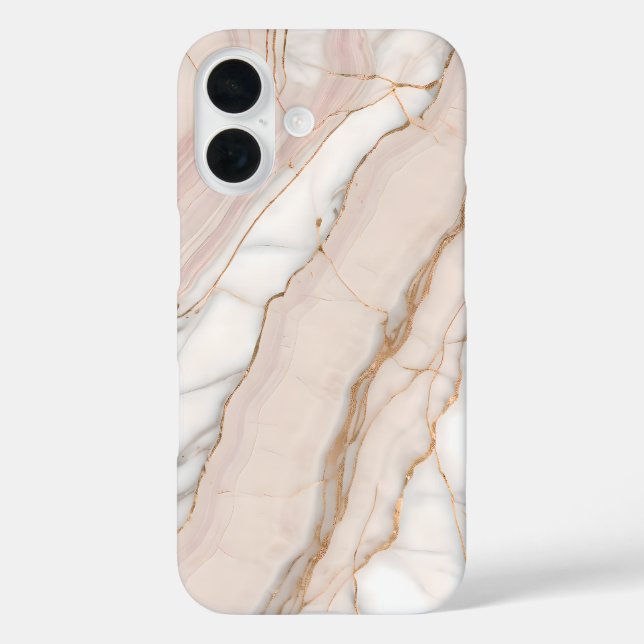 Elegant Blush Rose Gold Marble  iPhone 16 Hülle (Rückseite)