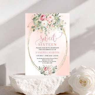 Elegant Blush Rose Gold Sweet Sixteen Invitation Einladung