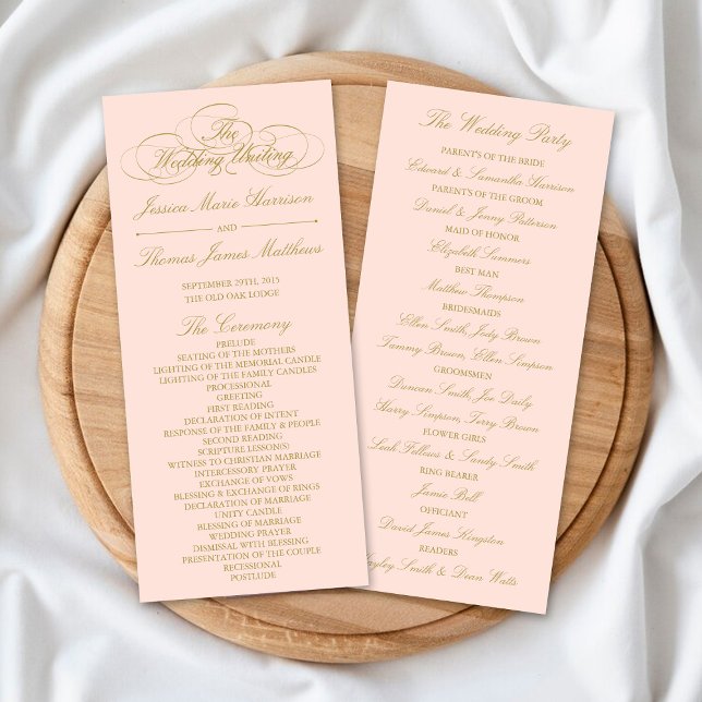 Élégant Blush rose & Gold Wedding Programme Modèle (Créateur téléchargé)