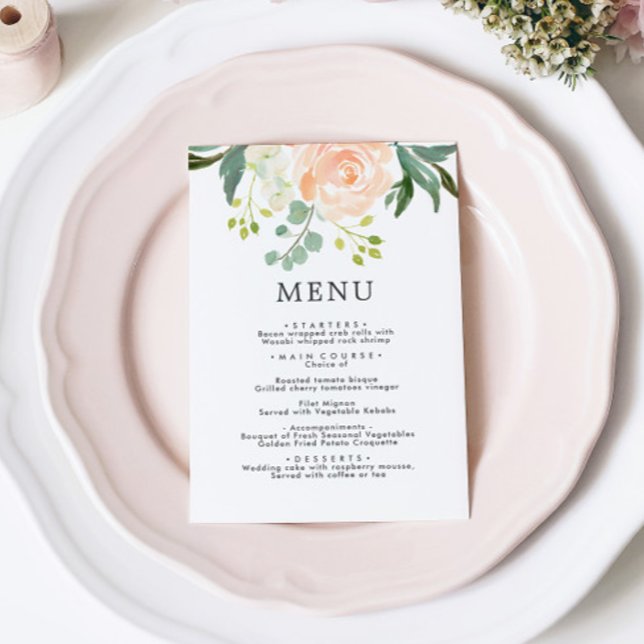 Elégant Blush Rose & Green Floral Mariage Menu (Créateur téléchargé)