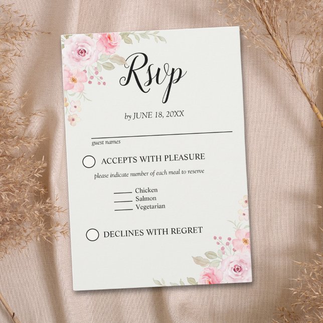 Elegant blush roses wedding celebration RSVP karte (Von Creator hochgeladen)