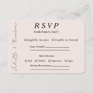 Elegant Blush RSVP mit Menüauswahl Karte