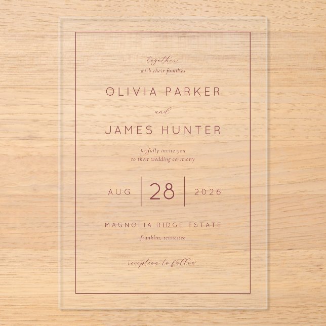 Elegant Blush Wedding Invitation Acryleinladungen (Vorderseite)