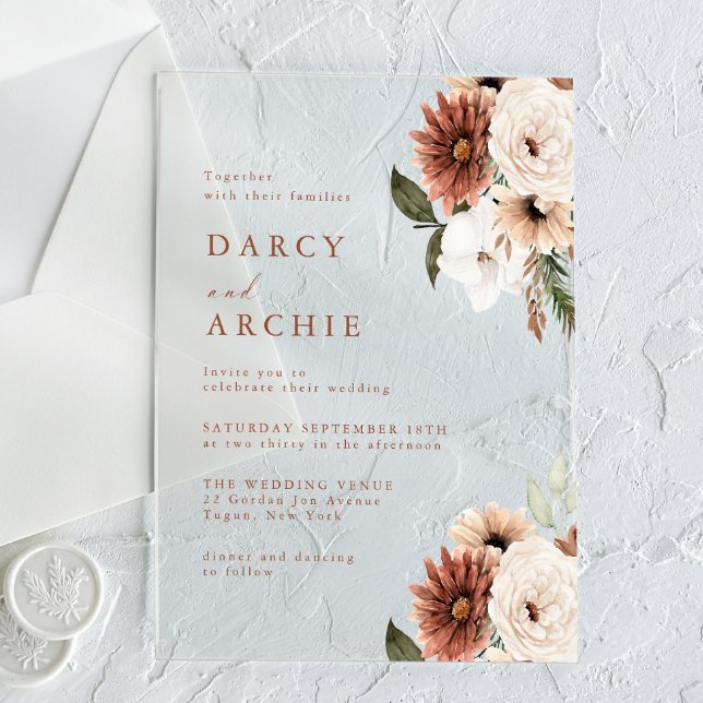 Elegant Bohemian Floral Acrylic Wedding Invitation (Créateur téléchargé)