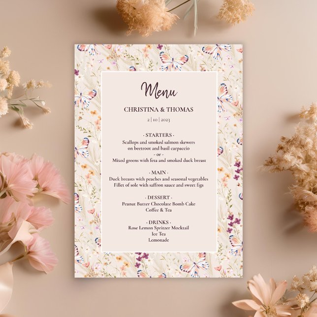 Elegant Boho Automne Fleur sauvage Menu Mariage (Créateur téléchargé)