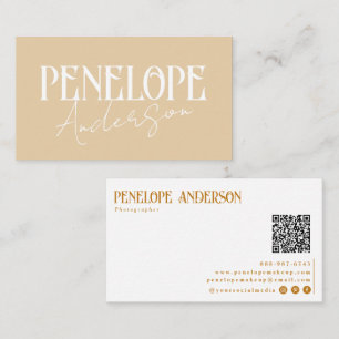 Elegant Boho Beige Neutral QR Code Minimal Modern Visitenkarte
