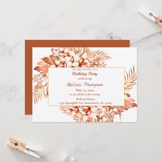 Elegant Boho Birthday Einladung (Vorderseite/Rückseite Beispiel)