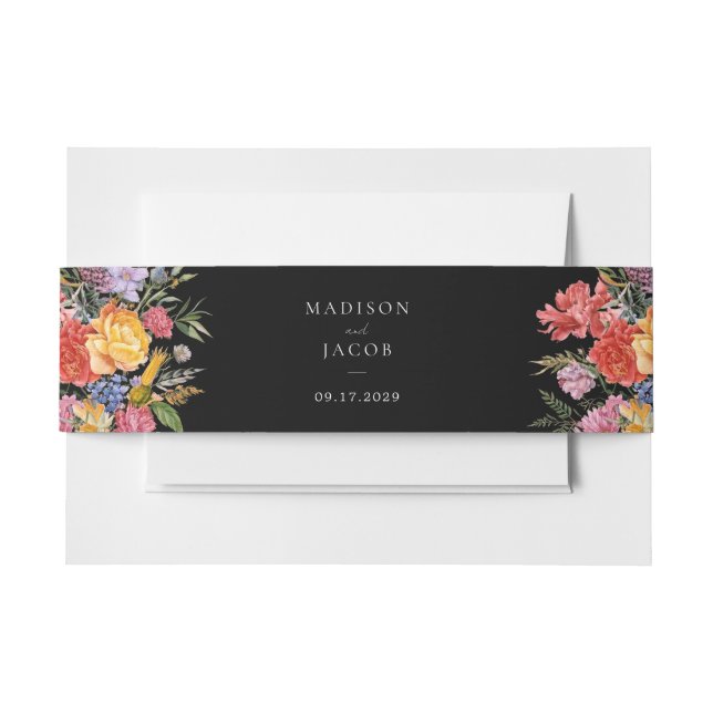 Elegant Boho Black Dutch Floral Wedding Einladungsbanderole (Vorderseite Beispiel)