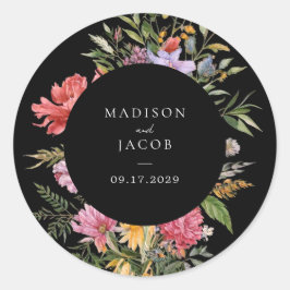 Elegant Boho Black Dutch Floral Wedding Runder Aufkleber