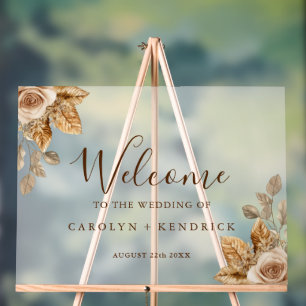 Elegant Boho Bloral Accent Wedding Willkommen Matt Acrylschild