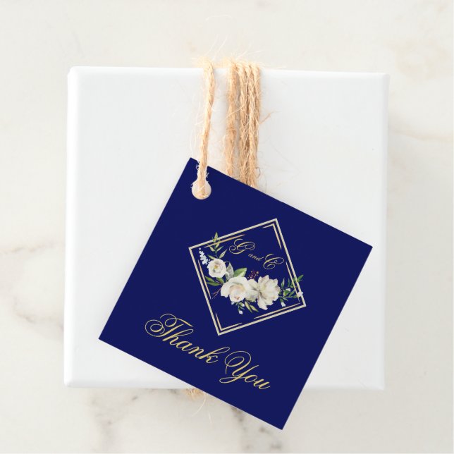 Elegant Boho Blue Floral Gold Wedding Monogram Geschenkanhänger (Beispiel)