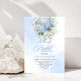 Elegant Boho Blue Hydrangea Gold Bridal Invitation Einladung