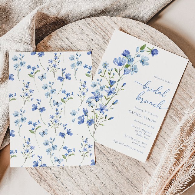 Elegant Boho Blue Wildblume Bridal Brunch Einladung (Von Creator hochgeladen)