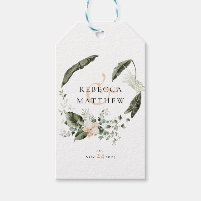 Elegant Boho Blumengrün Hochzeit Geschenkanhänger (Vorderseite)
