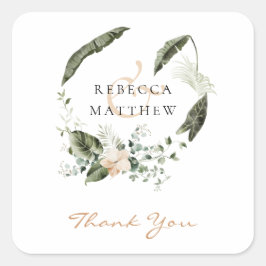 Elegant Boho Blumengrün Hochzeit Quadratischer Aufkleber