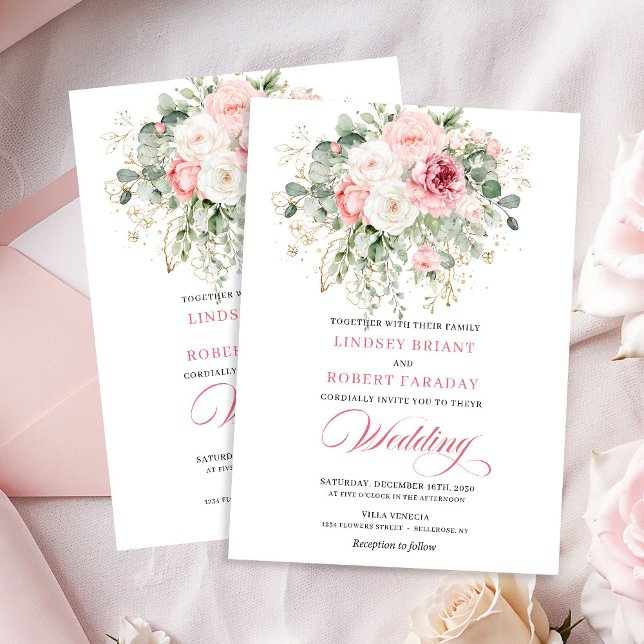 Elegant Boho Blush Floral Wedding Invite Einladung (Elegant Boho Blush Floral Wedding Invite)