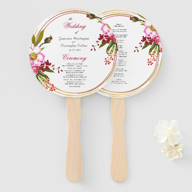 Elegant Boho Blush Pink Blumenzeremonie Fächer (Vorne und Hinten)