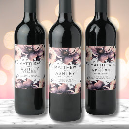 Elegant Boho Blush Pink Floral Wedding Weinetikett